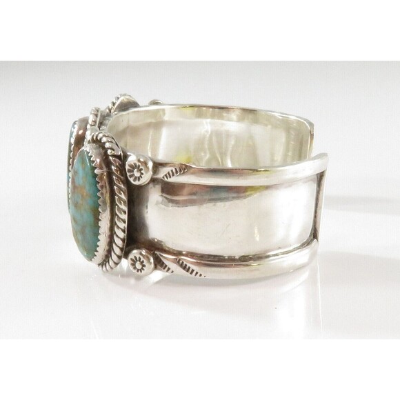 Stunning Sterling Silver Triple Blue Gem Turquoise Navajo Style Unsigned Cuff - Picture 3 of 12